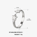 Anello regolabile in acciaio inossidabile argento con due stelle lucide minimaliste - Stella a Cinque Punte (Argento) / Color Acciaio