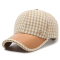 Berretto pied-de-poule marrone con visiera in pelle e logo M in cristallo dorato - Regolabile / Cachi