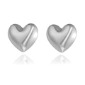 Polished silver heart stud earrings in chunky hollow 3D design for women - 3D Heart Shape / Silver Heart