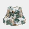 Detail of tropical rainforest print on foldable sun hat with palm leaves and birds of paradise - M (56-58cm) / White