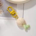 Handmade tulip flower keychain with white bud and green leaf for bag accessories - Creamy White Tulip
