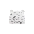 Newborn cotton baby beanie with grey star print and cute ears on white background - Big Star