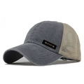 Detail of grey washed cotton baseball cap with khaki mesh back and sport badge - One Size(Adjustable) / Gray