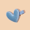 Light blue velvet heart hair clip with ribbon-wrapped metal base for girls - Light Blue