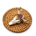 White resin bull skull pendant with gold plating and purple crystal inlay on rattan mat - 47x47mm / Purple/White/Gold