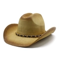 Western straw cowboy hat with wide brim, gradient brown finish and gold chain decor - M(56-58cm) / Khaki