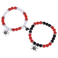 Magnetic spider charm bracelets for couples with heart connection and red-black beads - Spider Magnetic Bracelets (Set of 2)