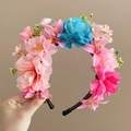 Floral hair hoop for girls with pink blue and white silk flowers for Hanfu costumes - Scented Charm Floral
