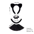 Black cat ear headband set with bell choker, plush tail and star tulle skirt costume - Stuffed Fur All Black 3pcs Set + Bell Choker + Black Star Tutu Skirt