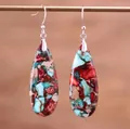 Bohemian teardrop earrings featuring multi-color imperial stone in a silver hook design - Red and Blue Teardrop