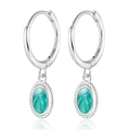Orecchini a cerchio asimmetrici in argento S925 con pendenti ovali verdi - Orecchini in smalto verde / Smalto Verde - Argento