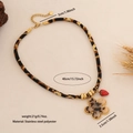 Leopard print fabric cord necklace with flower and strawberry pendants in gold finish - 3# Leopard Flower Style
