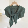 Dark green hollow-out knitted shawl draped over a wooden hanger with tie-knot detail - One Size / Green