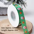 2cm green Christmas ribbon with Santa Claus print on a rustic wood slice - Light Green Santa & Gift Polyester Ribbon 2cm (25 Yards)