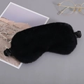 Soft black plush faux silk eye mask with elastic satin head strap for restful sleep - Black