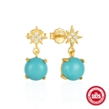 Orecchini a stella in argento S925 dorato con perle turchesi e zirconi lucidi - Argento 925 / Oro