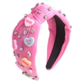 Pink knotted fabric headband with rhinestones and colorful Valentine resin hearts - 2# Pink (Heart Letter Decor)