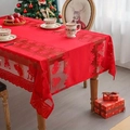 Red Christmas lace tablecloth featuring festive snowflake and bell patterns in a holiday setting - 28 / 152cm*220cm