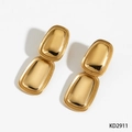 Minimalist geometric square drop earrings with polished gold finish in stainless steel - Gold Style (KD2911)