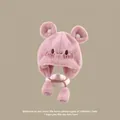 Pink plush kids' earflap hat with bear ears, soft faux fur texture and cute embroidery - 2 Months-2 Years / Shy Bear Pink