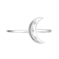 Elegant S925 sterling silver crescent moon ring featuring three sparkling star-shaped stones - US 9 / Silver