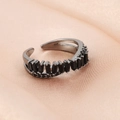 Gunmetal finish double-layer open ring featuring rectangular and round black crystals - Gun Black Copper Zircon (FSRP222F)