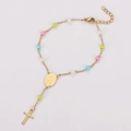 Detail of 18k gold plated stainless steel rosary bracelet with colorful pearls and cross - 18+3cm / Multicolor