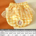 Size chart for plaid dog physiological pants with waist and weight measurements - Plaid Yellow