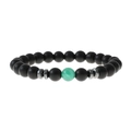 Men's 8mm matte black stone beaded elastic bracelet featuring a single green focal bead - Light Green
