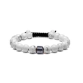 Bracciale regolabile con perline di turchese bianco ed ematite su sfondo bianco puro - Turchese Bianco Premium