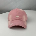 Distressed pale pink cotton baseball cap with embroidered letters and wide curved brim - One Size (54-60cm) / Pink