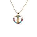 Golden heart necklace with Virgin Mary relief and colorful zircon crystals on white background - Heart-shaped Virgin Mary Colorful Zirconia