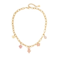 Gold stainless steel necklace with pink flower butterfly charms and pearl pendants - Tulip Necklace (4#)