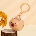 Cute Capybara pull-string keychain with wings and strawberry print on wooden stand - Pull-Line Capybara