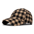 Casquette de baseball automne hiver pour femme avec motif à carreaux en tweed - Réglable / Plaid kaki