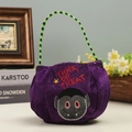 Purple velvet Halloween candy bag with vampire embroidery and Trick or Treat text - Striped Button Purple