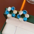 Pendientes vintage de plata con gemas azules y piedras blancas en caja verde - 9# Circonita Ojo de Gato Círculo Giratorio (Pin de Plata)