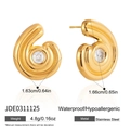 Vue détaillée des boucles d'oreilles spirales en acier plaqué or 18K avec pierre zircon - Style Nervuré Spirale Pierre Unique (JDE0311125)