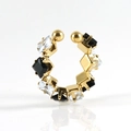 Golden ear cuff featuring alternating black and white square-cut zircon stones - 511 White and Black