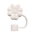 White flower shaped silicone straw topper for 10mm drinking straws in clean studio view - Daisy Khaki
