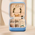 Portagioielli da viaggio azzurro portatile con cerniera e fodera in morbido velluto - 10*10*5cm / Celeste - Pelle PU