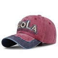 Berretto da baseball vintage in cotone lavato bordeaux con visiera blu e ricamo Hola - Regolabile / Borgogna