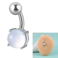 Sliver stainless steel belly button ring featuring a lavender opal stone in 4-prong setting - 1.6x10x5x8mm / Opal