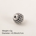 Silver bead charm with black micro-pave zircons for bracelets, 1cm diameter and 2g weight - 10MM Black Zirconia Platinum Plated