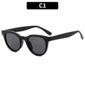 Klassische C1 schwarze Mode-Sonnenbrille mit dunkelgrauen Gläsern und runden Cat-Eye-Rahmen - Schwarzer Rahmen Graue Gläser