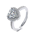 Elegant heart cut zircon ring with halo setting on a polished silver band for women - J0306-Heart Halo Setting