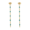 Bohemian gold chain drop earrings with turquoise beads on a clean white background - Gold Teal Bead Style (KE109152-Z)