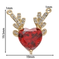 Colgante de corazón de cobre bañado en oro de 18K con circonitas rojas, 19,5 mm x 19 mm - Colgante de Corazón Rojo y Astas Doradas (19*19.5mm)
