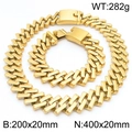 20mm golden hip-hop Cuban link chain set with necklace and bracelet for men and women - Gold Color Set 1 (Necklace 400mm+Bracelet 200mm)