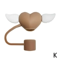 Brown heart-shaped 10mm silicone straw cover with white wings for Stanley tumblers - Brown
